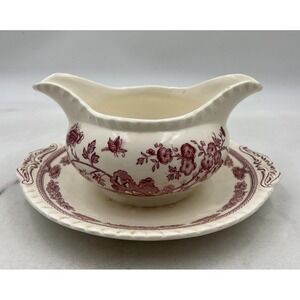 Mason's Ironstone Gravy Boat Manchu Red White Transferware Underplate England